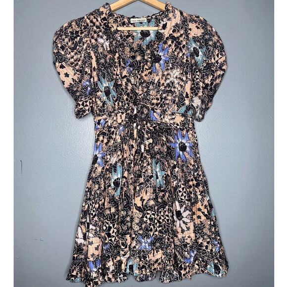 Ulla Johnson Sarai Floral Print Mini Dress Pink/Blue Size 0 V-Neck Cotton Blend - Picture 2 of 8